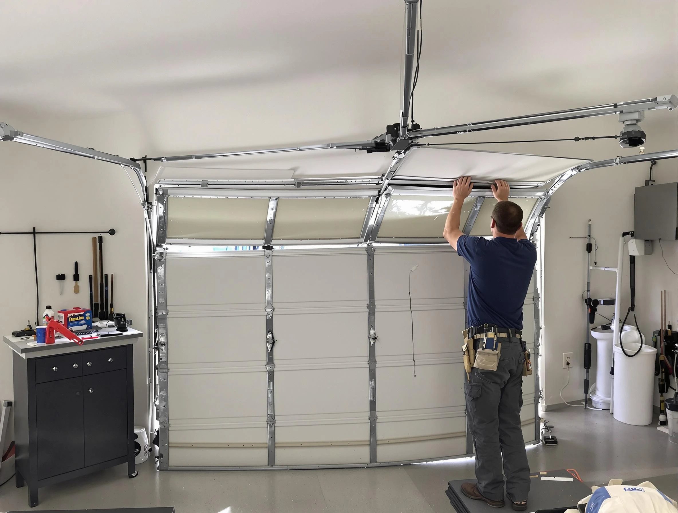 Manville Garage Door Repair specialist performing precise section replacement on Manville garage door
